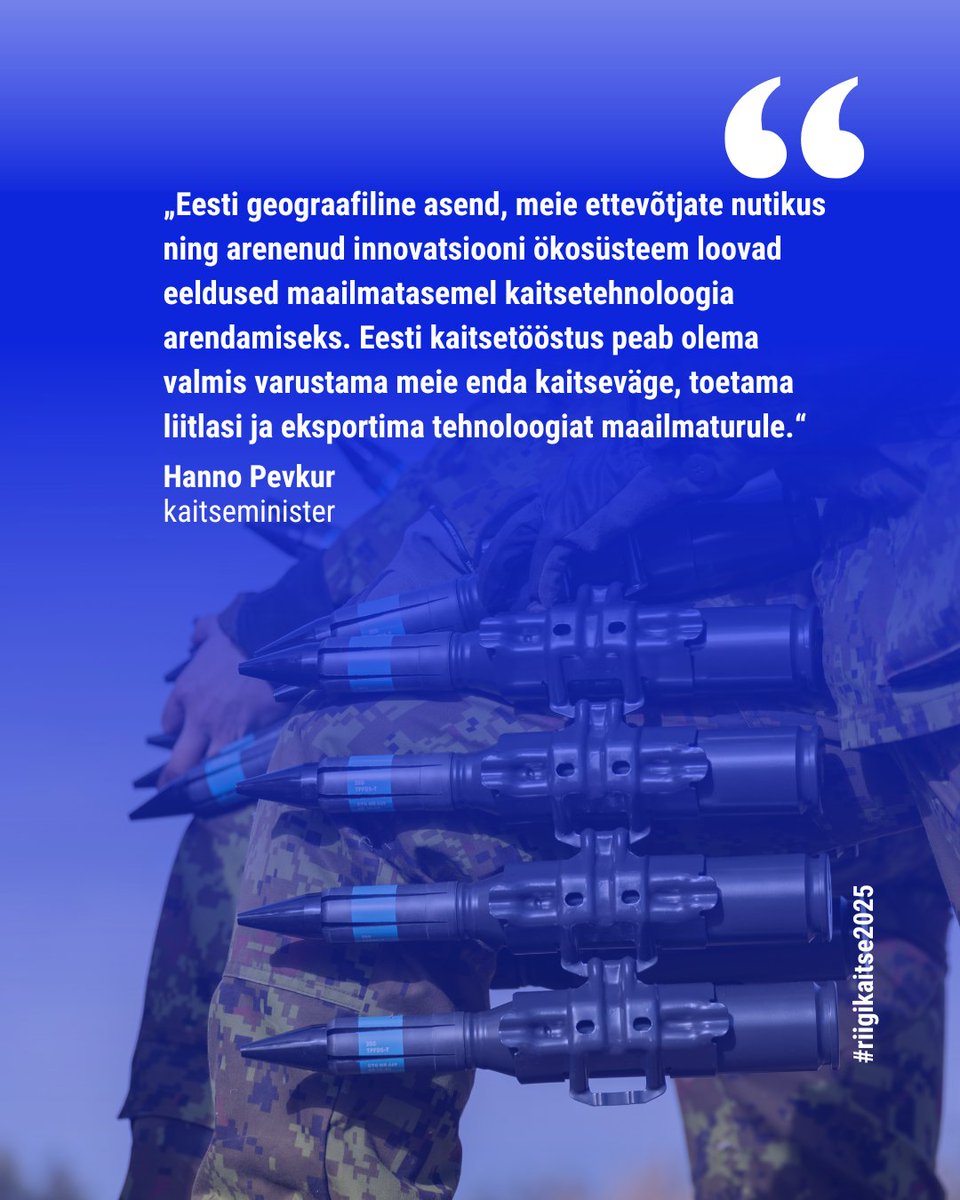 Kaitseministeerium (@kaitsemin) on Twitter photo Kaitseminister <a href="/HPevkur/">Hanno Pevkur</a> tutvustas Vabariigi Valitsusele uut Eesti kaitsetööstuspoliitikat aastateks 2024–2030, mille eesmärgiks tugevdada Eesti kaitsevõimet, soodustada majanduskasvu ning kasvatada sektori rahvusvahelist konkurentsivõimet.
kaitseministeerium.ee/et/uudised/kai… Kaitseminister <a href="/HPevkur/">Hanno Pevkur</a> tutvustas Vabariigi Valitsusele uut Eesti kaitsetööstuspoliitikat aastateks 2024–2030, mille eesmärgiks tugevdada Eesti kaitsevõimet, soodustada majanduskasvu ning kasvatada sektori rahvusvahelist konkurentsivõimet.
kaitseministeerium.ee/et/uudised/kai…