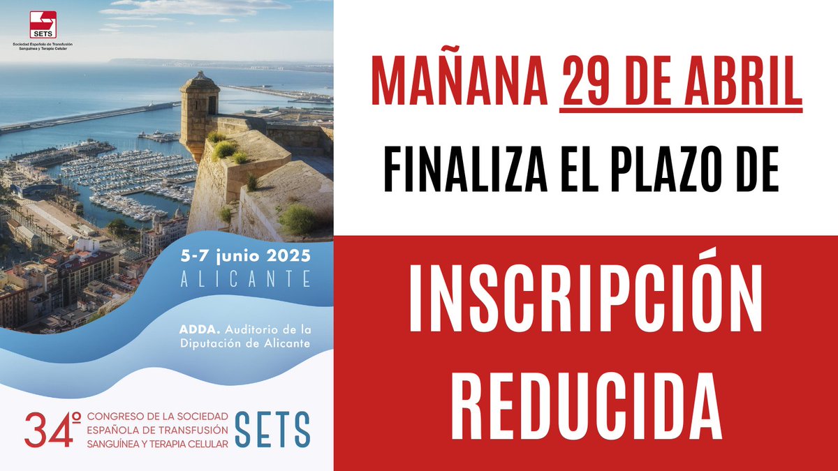 🚨¡Inscríbete antes de MAÑANA y benefíciate de la cuota reducida de inscripción al Congreso #SETS2025!
🚀No pierdas la oportunidad de participar en este encuentro, con ponencias y debates de gran interés, que se celebrará en 📍Alicante, del 5 al 7 de junio
sets2025.com/inscripcion/