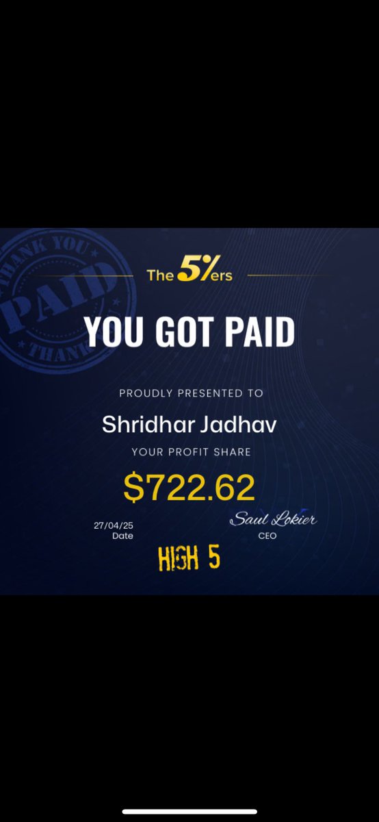 ShridharFx's tweet photo. 2nd Payout from @the5erstrading 

Total Payouts : 12

Requested in morning around 9am and got paid at 9pm that was quick 🙏🏽Thanks @the5erstrading https://t.co/IQ6PrHvf14