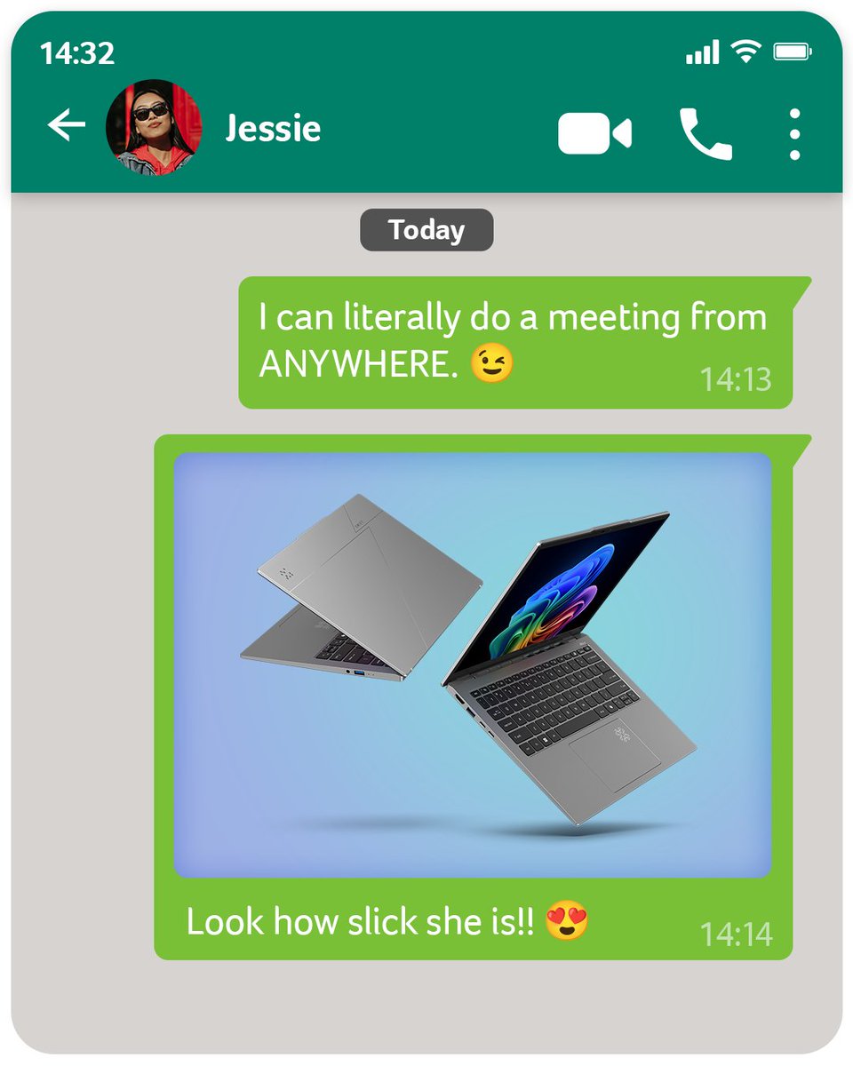 AcerANZ's tweet image. Never have this problem again 🫢 Work anywhere with the Acer Swift Go 14 AI and its incredible Copilot+ PC&apos;s Window Studio Effects. #AcerSwiftGo #CoPilotPCs

Explore now: acer.com/au-en/laptops/…