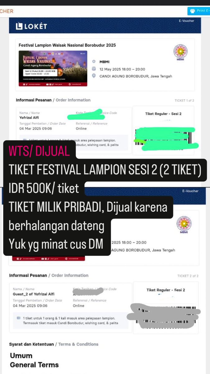 hutamiwp's tweet photo. @lady_indri Halo kak aku ada 2 tiket milik pribadi. Kujual karena ga bisa dtg, tak jual harga normal. Minat DM ya https://t.co/cDzW2rSYsJ