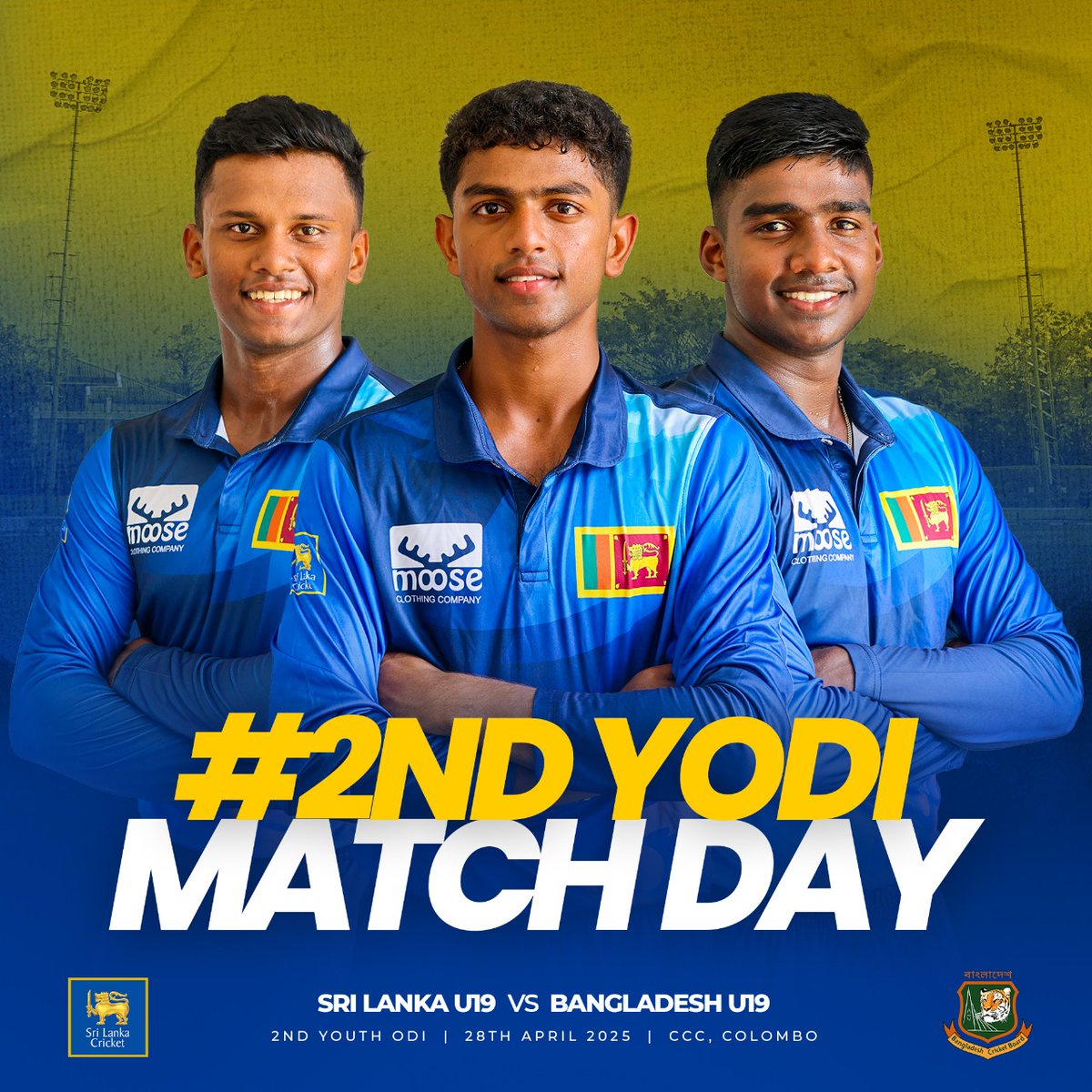 OfficialSLC's tweet photo. Our U19 boys are back in action against Bangladesh in the 2nd Youth ODI at the CCC, Colombo, TODAY! Come on Sri Lanka! 🇱🇰
#SLvBAN #YoungLions #SLU19 https://t.co/CrzfGhN9o3