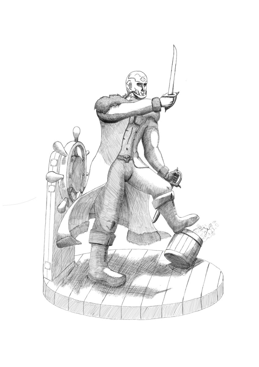 Basementsaurus's tweet image. Been doodling, haven't been posting, just lil ones casually. Pretty proud how this one came out, my take on a character from an upcoming (going on 2 years lmao)  dnd game, Captain Iron Jaw.

#drawing #art #digitalart #dnd #characterart
