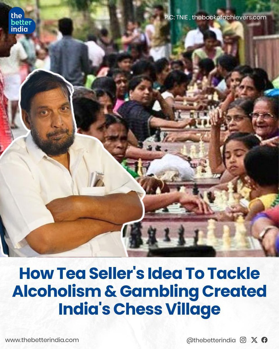 thebetterindia's tweet image. A village once trapped in alcohol and despair… transformed by a tea seller with a board and 32 pieces. In the 60s and 70s, Marottichal — a tiny village in Kerala — was sinking under the weight of alcoholism and gambling.

#Marottichal #ChessVillage #UnsungHeroes #RealLifeHero…
