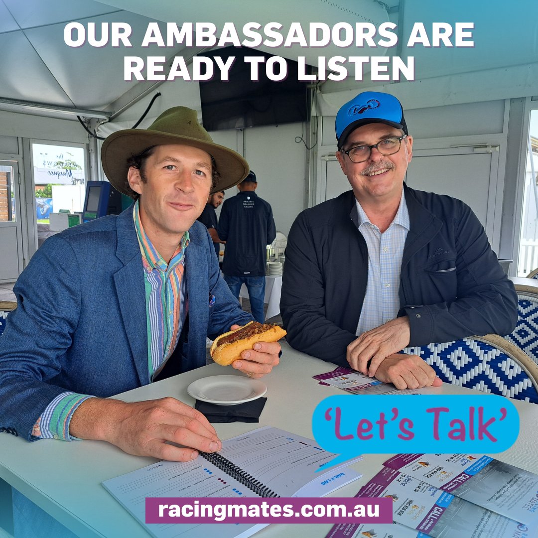 Racing Mates Ambassadors are ready to listen.
Peer support focuses on strengths, mutual support, and working towards recovery.
Our ambassadors can put you in touch with the right support.
Visit racingmates.com.au for further support.
#RacingMates #PeerSupport #RacingIndustry