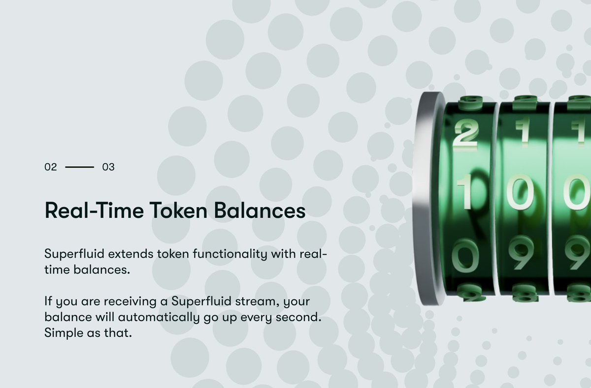 Thesis:
<a href="/Superfluid_HQ/">superfluid.eth</a> is the most unique financial primitive in crypto since bitcoin, because you cant possibly build real-time balances or streamable money on existing tradfi rails.

Shot:
Money streaming has failed to catch on because to make normal tokens like WETH or USDC
