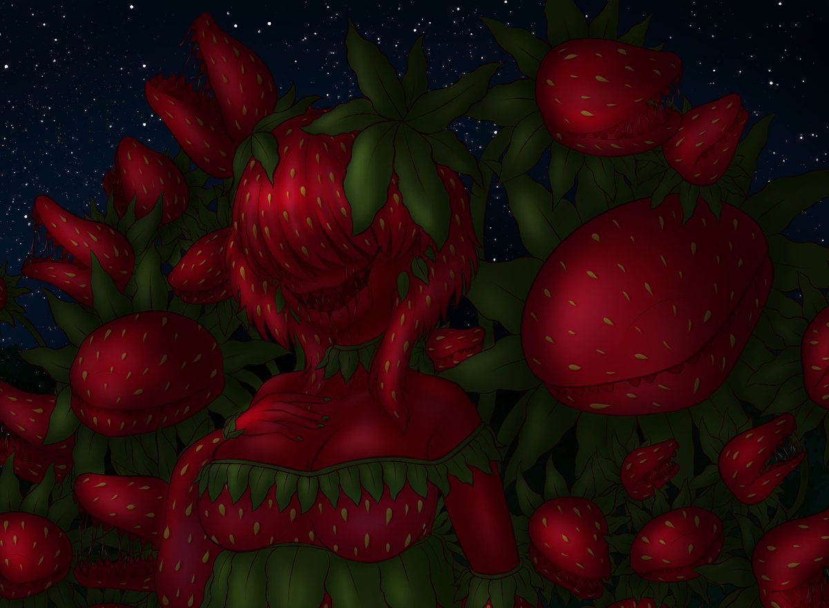 _rrribbon's tweet photo. My art for #SproutFight2025 🧡💚 I haven't had a chance to draw Ari yet and she was perfect for the strawberry prompt!  
Character design by @/IkimaraR https://t.co/i1HbzFmkbW
