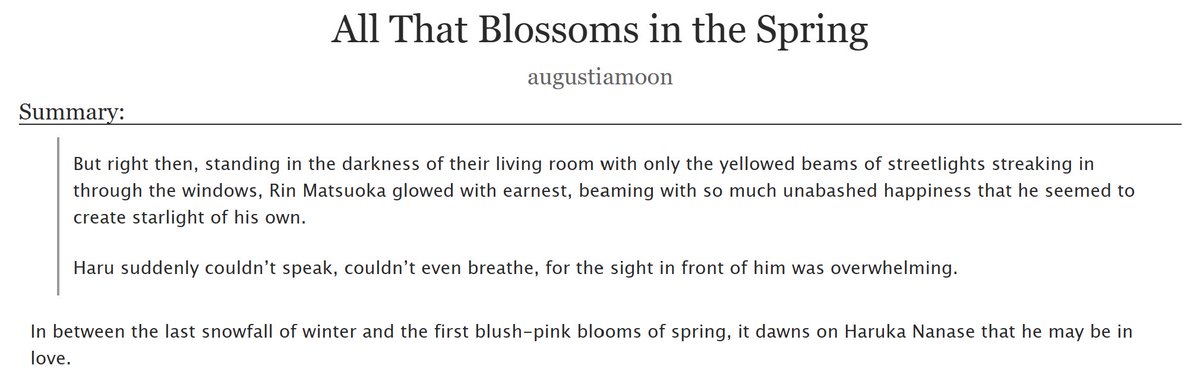 augustiamoon's tweet photo. for #sakurathon 2025 🌸 hidaka roommate au

26k of fluff/angst, intense pining, and jealous haru with bonus rockstar!rin. 3/3 link below 

#rinharu #harurin #遙凛 #凛遙 https://t.co/6eIGBMXeFo