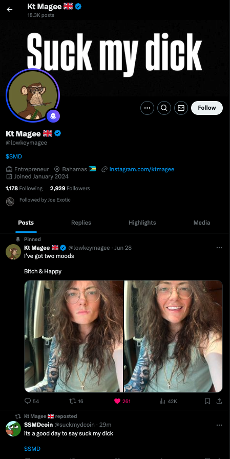 warriorsculpt's tweet photo. @nofucksmagee @YAMAZA4337 @boodata_x @booksey @barkmeta Here's a great laugh for @nofucksmagee &amp; @YAMAZA4337 previous scamming pump fun coin they launched $SMD, good thing Katie has a new used prostitute,her ex's ex while she was with her ex, to go down &amp; suck KT Mr. Magees dick ha🤣😂, after yamaza finishes with his cuck Voyeurism🤡 https://t.co/zlffD7h8ua