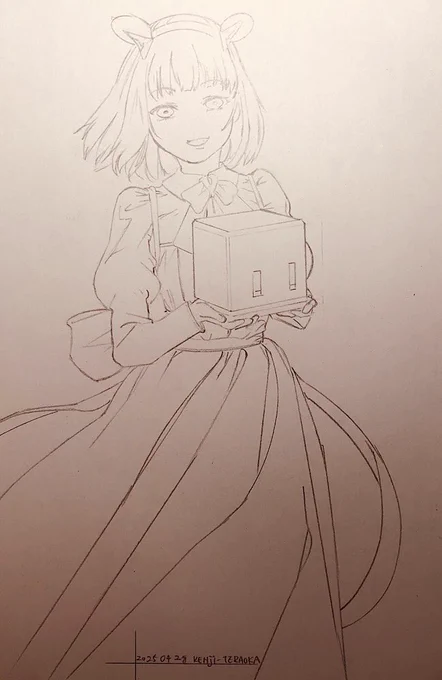 メイドさん模線画写キャラも定規で描く 