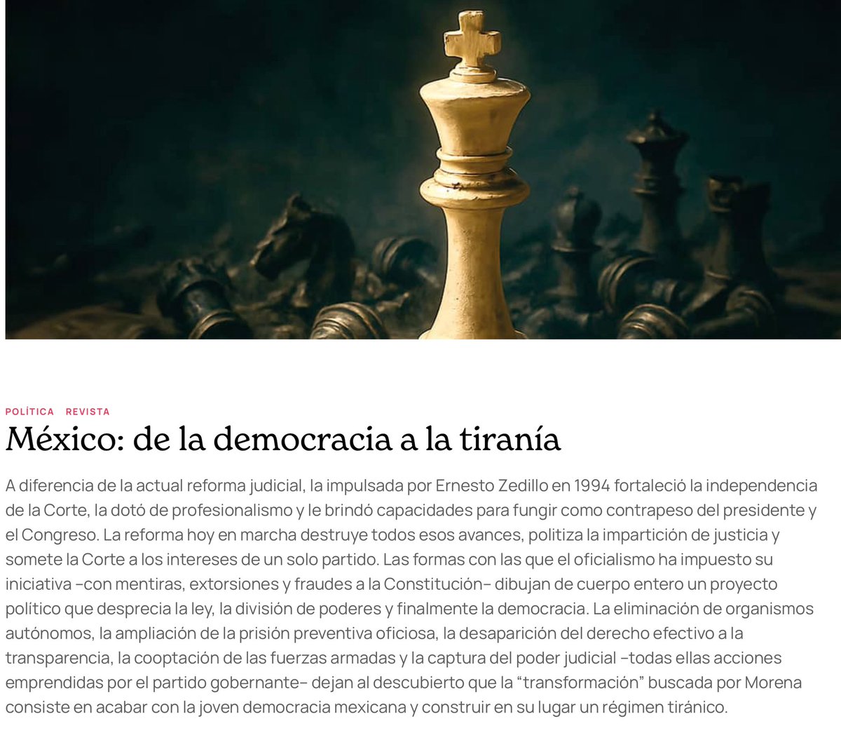 México no está viviendo una simple crisis política. Está atravesando, según Ernesto Zedillo, una demolición planificada de su democracia: captura del poder judicial, desaparición de contrapesos, militarización de la vida pública y manipulación electoral. No es reforma: es