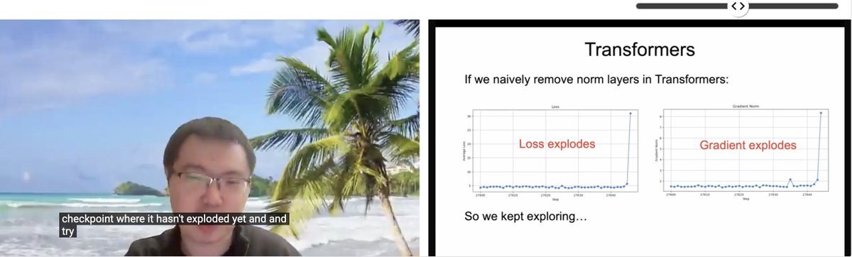 Yaroslav Bulatov (@yaroslavvb) on Twitter photo Watching <a href="/liuzhuang1234/">Zhuang Liu</a>'s - "Transformers without Normalization", this slide is a reminder how our optimizer and architecture choices are coupled Watching <a href="/liuzhuang1234/">Zhuang Liu</a>'s - "Transformers without Normalization", this slide is a reminder how our optimizer and architecture choices are coupled