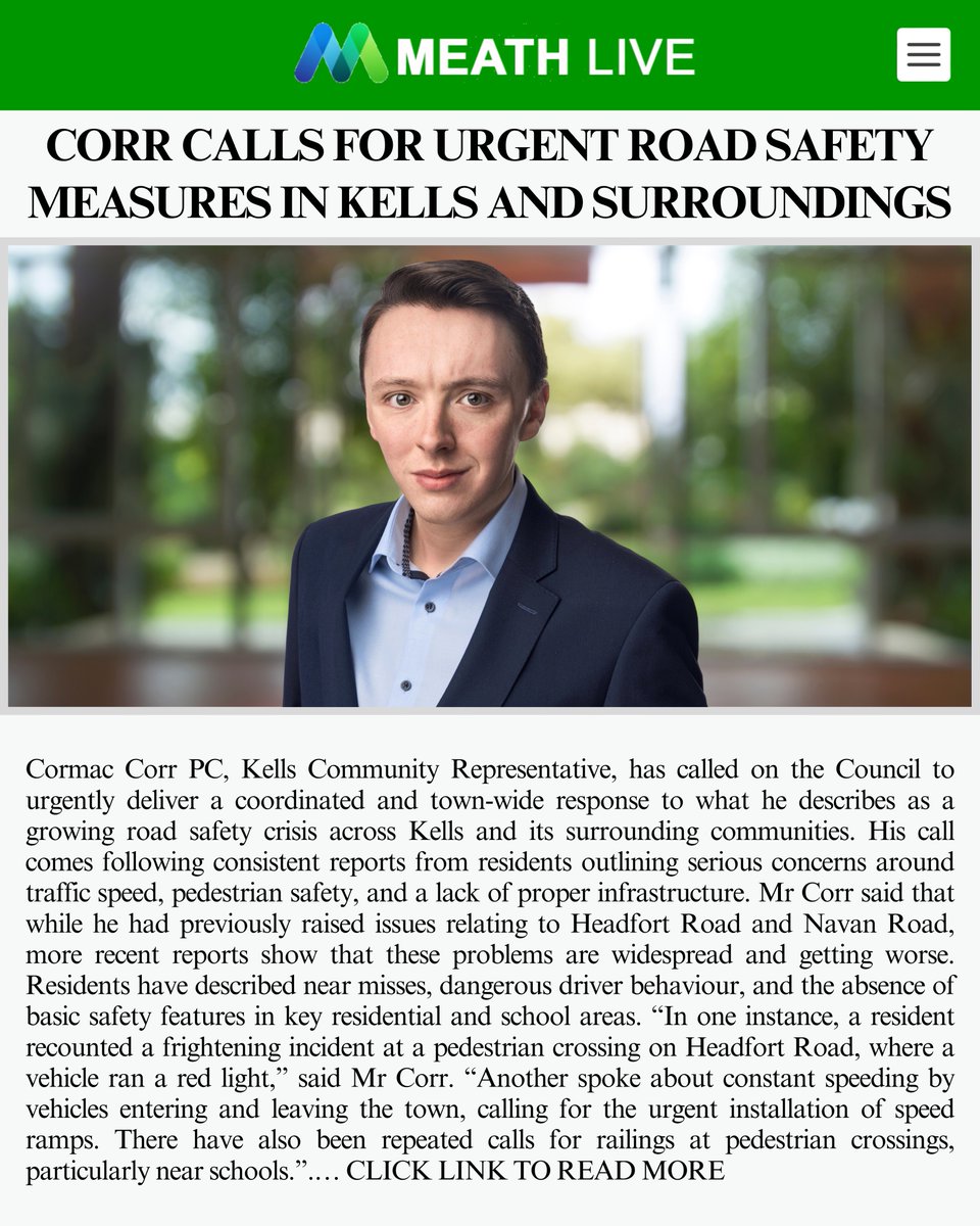 Thanks to Meath Live for covering my push for better road safety.
Grateful to everyone who reached out this week - let’s hope the council acts with the ambition needed to make our communities safer ✅