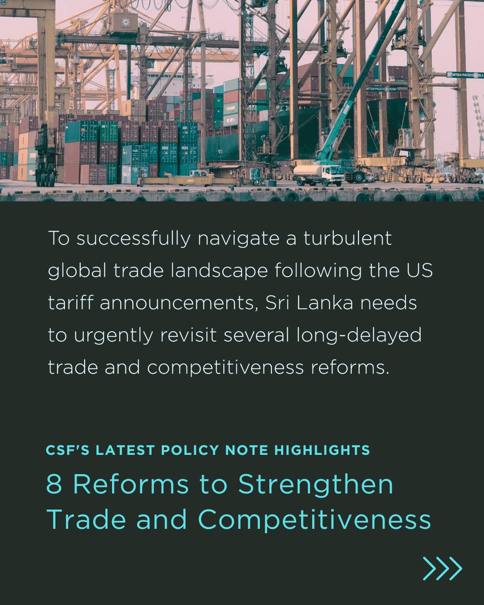 CSFasia's tweet image. Sri Lanka’s trade and competitiveness reforms have long been an unfinished agenda. CSF economists reiterate that “we must now prioritise and fully implement these to build resilience” | ‘Eight priorities for Sri Lanka to respond to global trade challenges’ sundayobserver.lk/2025/04/27/bus…