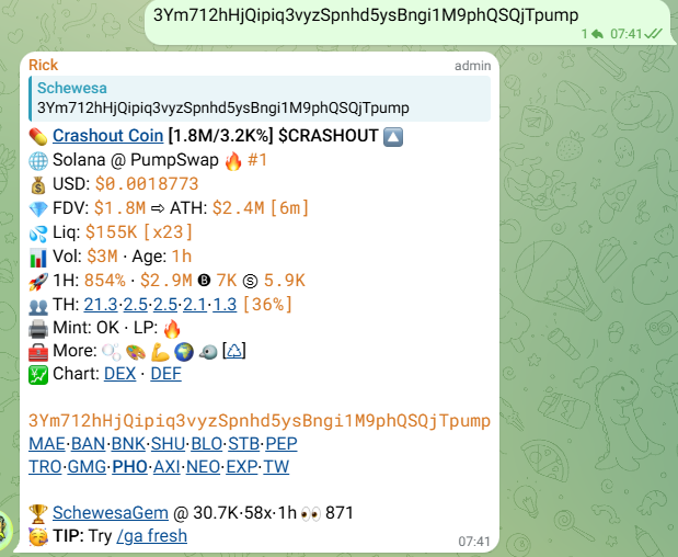 SchewesaGem's tweet photo. $CRASHOUT  Crashout Coin  80x🚀      
CA :
3Ym712hHjQipiq3vyzSpnhd5ysBngi1M9phQSQjTpump

Coin bannerında gamble olduğuna inandım ve alım yapıp grubumda paylaştım. Çok fazla shilleme gelince 100k da 600k iğne atınca gideceğini biliyordum ve 40x de sattım. 2.5M MC görüp 80x yaptı. Sabah sabah çok güzel kazandırdı. 
   
Beğendiklerimi paylaşıyorum. Kendi görüşlerimdir. Yatırım tavsiyesi değildir. Bunu hiçbir zaman unutmayın.                    
$BONK $TRUMP $ELON #elon #trump #coin #gem #time #10x #100x #1000x #crypto #sol #chain #grok #bsc #bnb #BONK $SOL $BNB