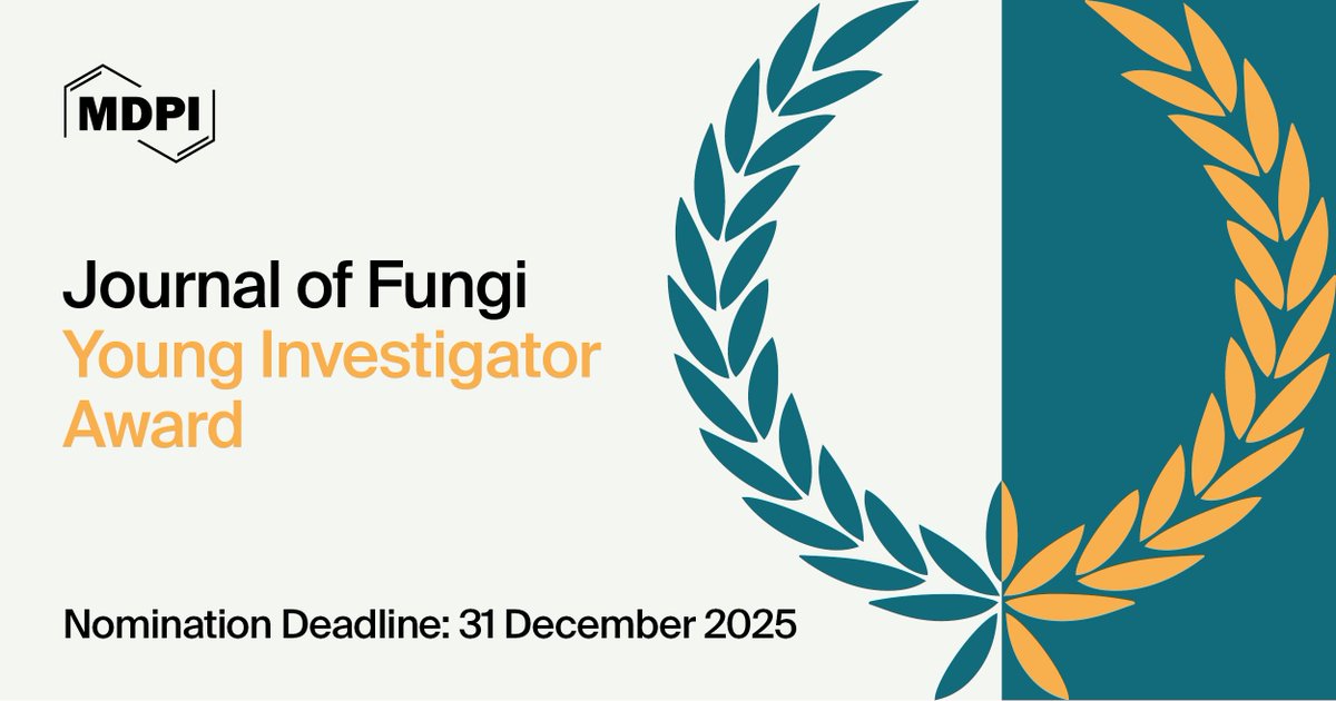 Nominations are open for the Journal of Fungi Young Investigator Award! 🏆 Recognizing exceptional contributions to fungal research. 
Deadline: Dec 31, 2025. 
Winners announced by Feb 28, 2026. 
#Mycology #FungalResearch #YoungInvestigator #AcademicExcellence #PathogenicFungi