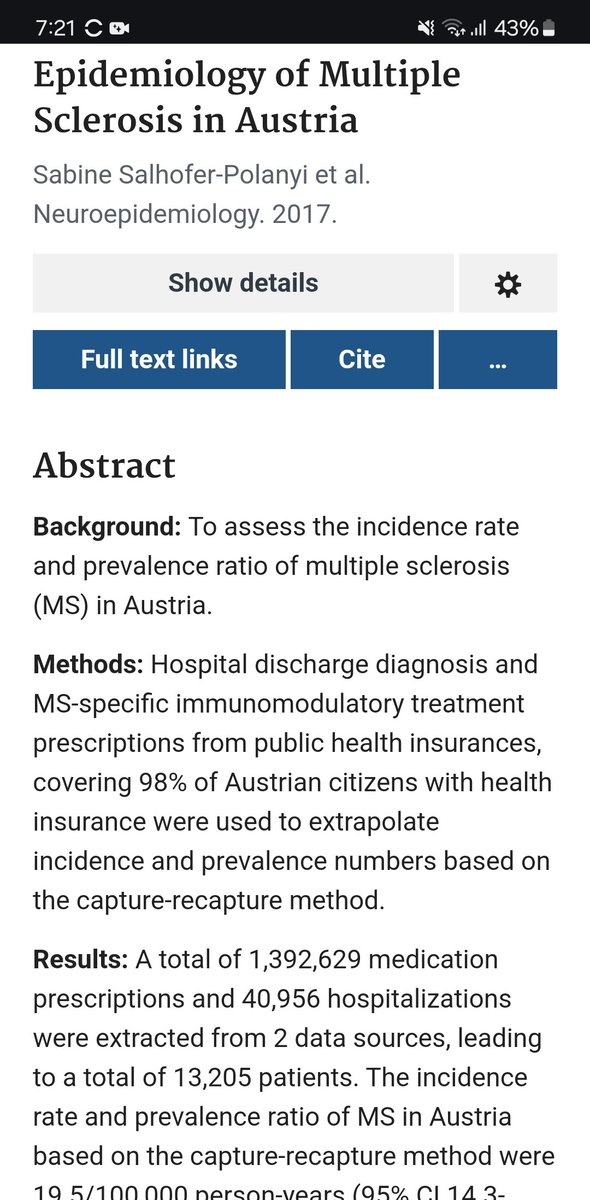 cstroeckw's tweet image. Warum gibt es in 🇦🇹 für ME/CFS keine epidemiologischen Daten – aber sehr wohl für MS? Offenbar konnten die Studienautoren (siehe Foto) für MS auf Daten der Krankenversicherungsträger (?) zugreifen. Warum ist das bei ME/CFS nicht möglich?