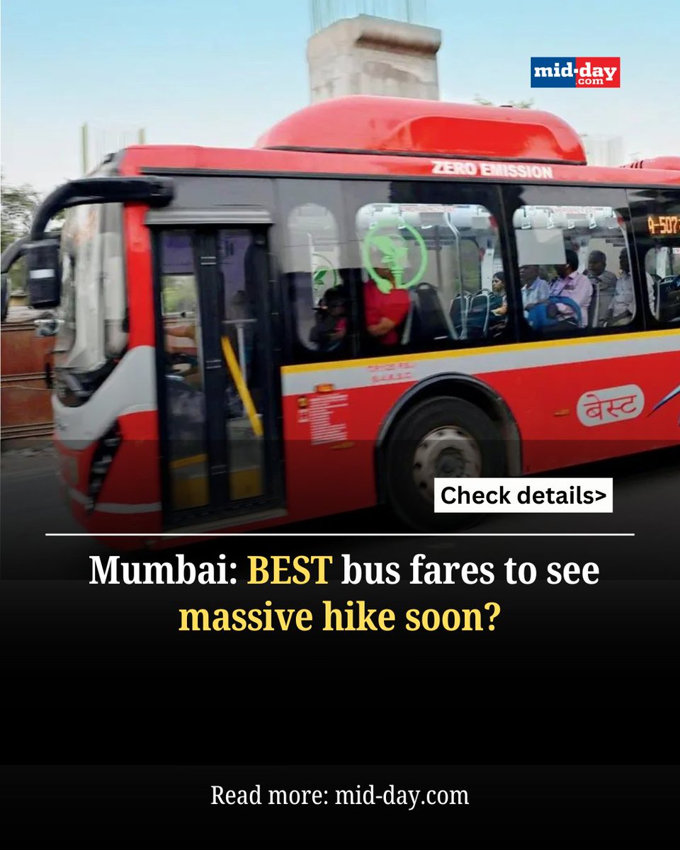 mid_day's tweet photo. BMC chief clears proposal to double minimum fares for non-AC and AC BEST buses.
New fares to roll out after transport authority's approval.
By: @sameerreporter
#MumbaiNews #BESTUpdate #BMCAffairs #CityTransport
https://t.co/swWD8lEnw3