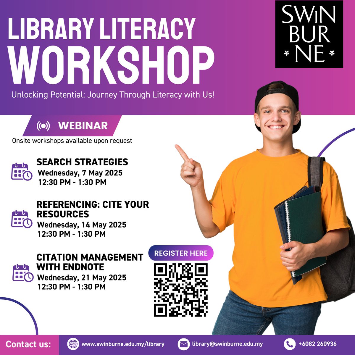 swinsarawaklib's tweet image. Struggling with assignments? We’ve got you covered!
👉Register for our Library Literacy Workshops this May at forms.office.com/r/PTZic4PP6J
#literacyworkshops #LibraryDatabases #referencingskills
#swinburnesarawaklibrary #swinburnesarawak
#SwinburneUniversityofTechnology