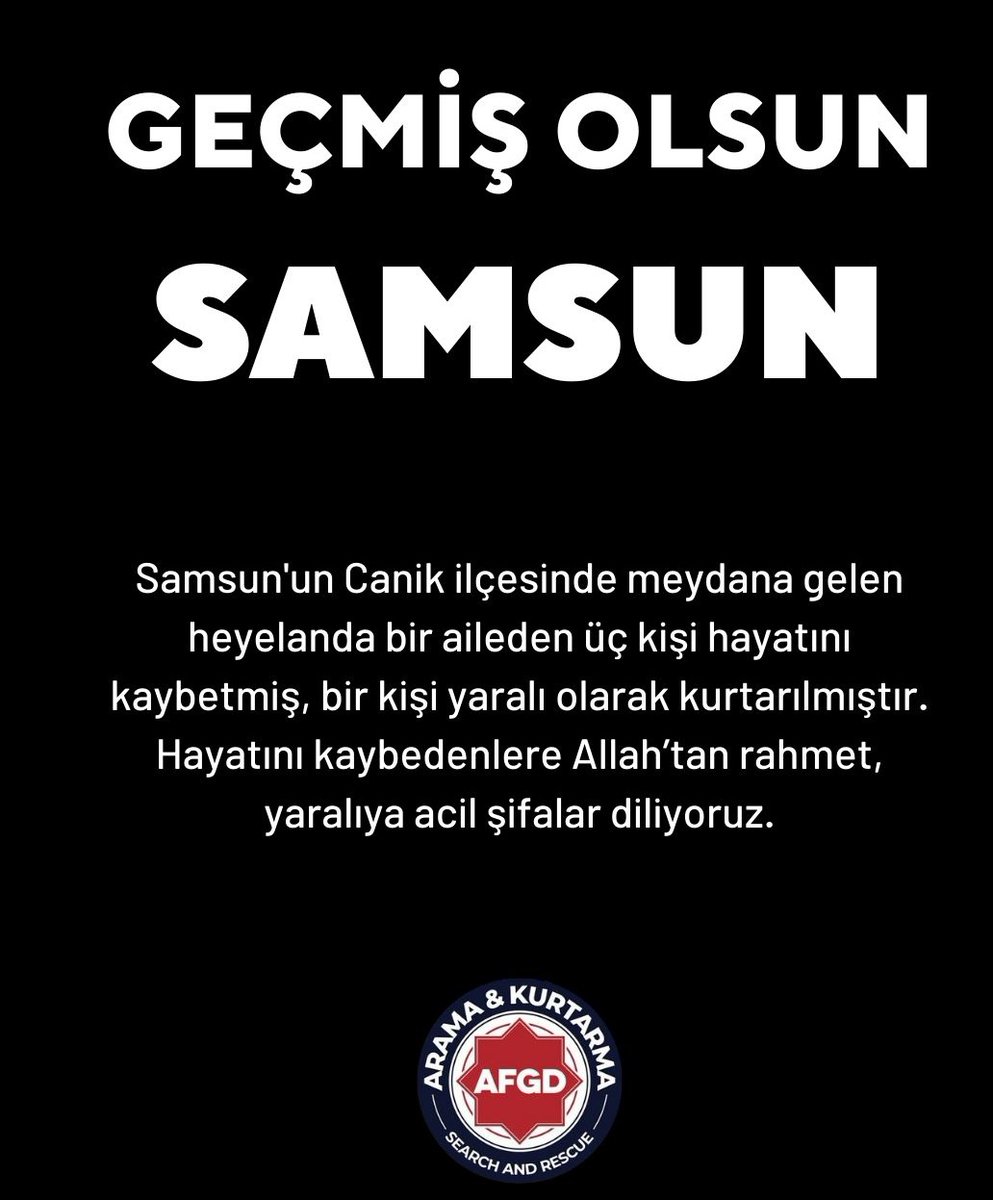 afgd_tr's tweet photo. Samsun'un Canik ilçesinde meydana gelen heyelanda bir aileden üç kişi hayatını kaybetmiş, bir kişi yaralı olarak kurtarılmıştır.
Hayatını kaybedenlere Allah’tan rahmet, yaralıya acil şifalar diliyoruz. https://t.co/sUrdI72xsd
