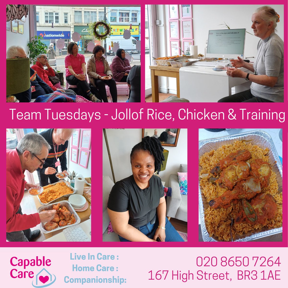 Team Tuesdays are a favourite time for us at Capable Care.  Last week Team Member Mary made Jollof Rice &amp; Chicken 🍗! These were a smash hit with everyone and in true Nigerian 🇳🇬 style there was plenty of leftovers to take home for tea!  Thanks Mary for your fab cooking!
