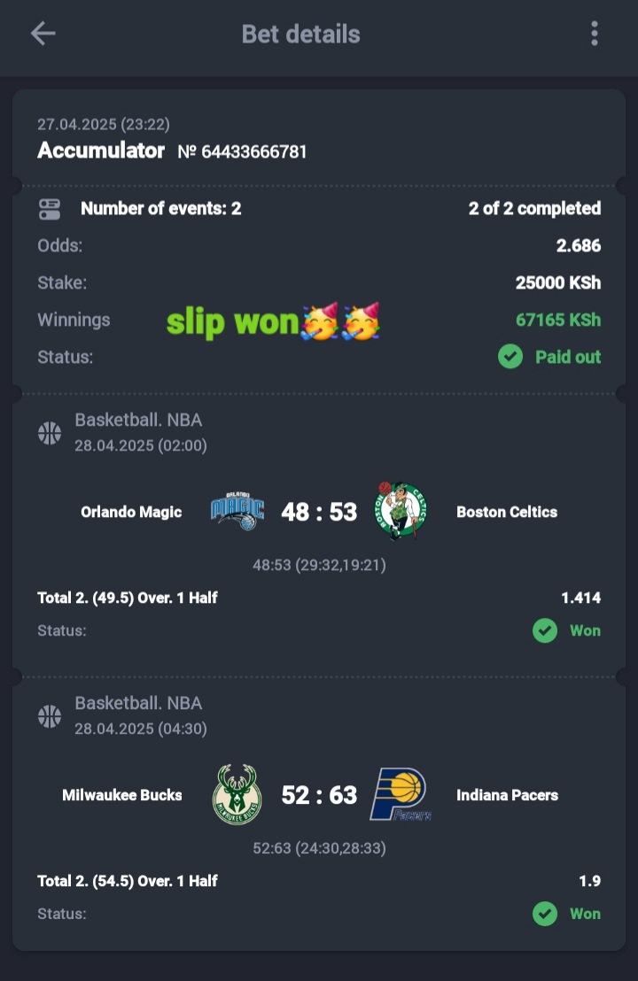 Just repost and paste niweke za breko 
PARIPESA 🔥🥳🥳🥳🥳kaboom iko ndani kaboom🥳🥳🥳🥳🥳slip won 
Innit🥳🥳🥳
67k won breakfast well served 🥳🥳🥳🥳🥳🥳🥳🥳🥳

Register paripesa account 👉paripesa.bet/mosomi

Promocode put📲 mosomi

Download app 👉 paripesa.bet/mosomiapp
