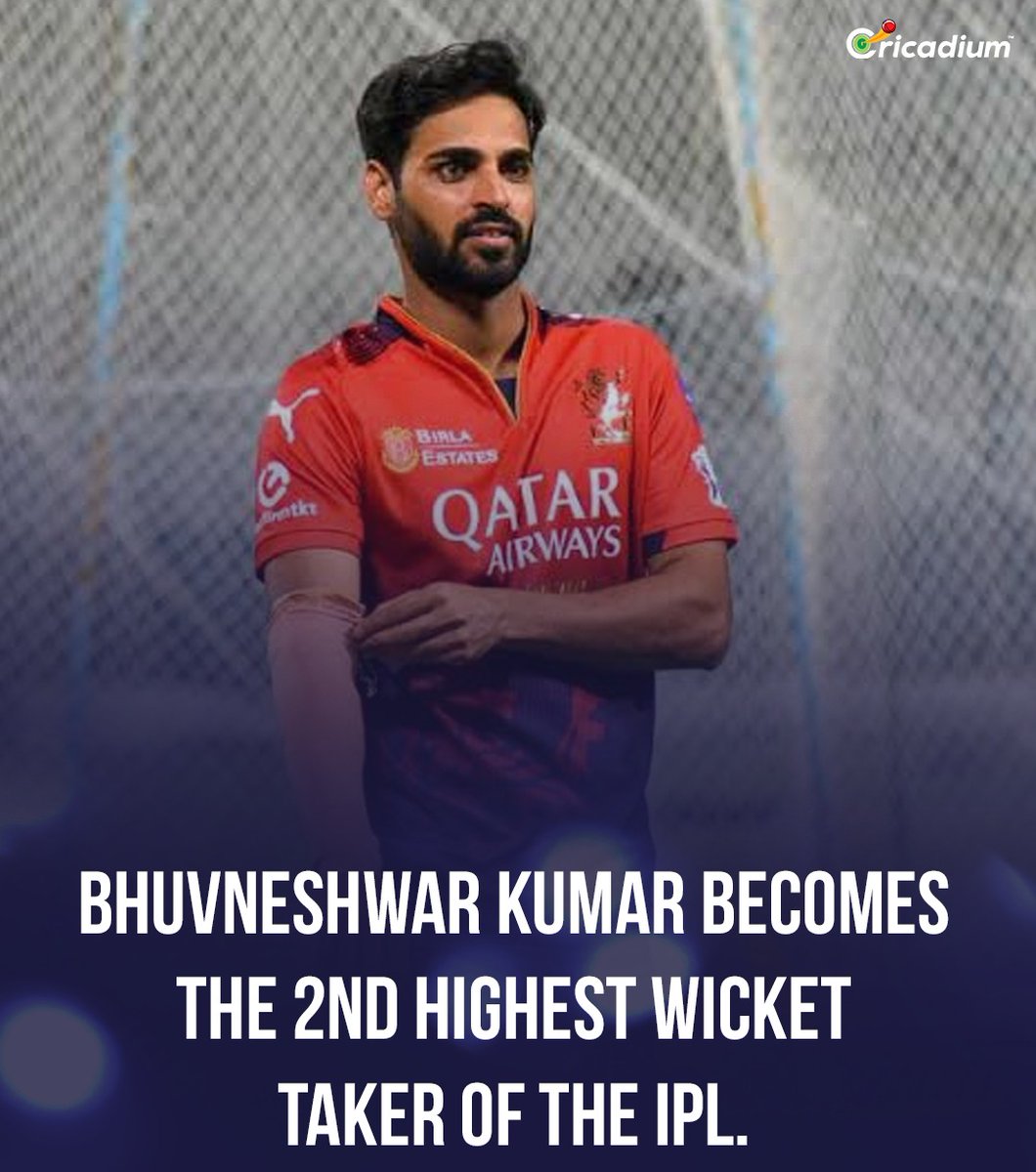 Cricadium's tweet image. Silent assassin on the rise! 🔥 Bhuvneshwar Kumar becomes the 2nd highest wicket-taker in IPL history! 🎯💪 

#Bhuvi #IPL2025 #WicketMachine #Cricket #icc