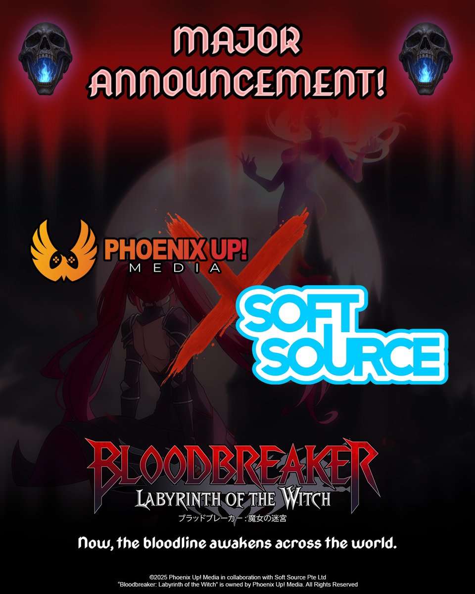 PhoenixUpMedia's tweet photo. We are proud to officially announce that Phoenix Up! Media has partnered with international publisher @SSourcePublish to bring Bloodbreaker: Labyrinth of the Witch to players around the world!
Stay with us. The blood will flow. 📷
#Bloodbreaker #PhoenixUpMedia #SoftSource https://t.co/BQdtykXV40
