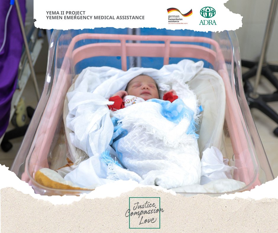 When every second counts, timely action saves lives. 🕊️ In 2025, Yemen's health crisis leaves millions vulnerable. Through ADRA Yemen’s YEMA II project, funded by @GFFO and @ADH_de, over 1,400,000+ people received life-saving care—including Reyam and her newborn. ❤️