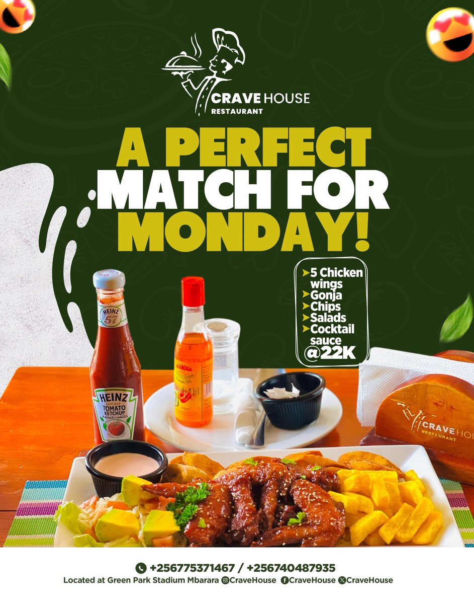 Crave House Restaurant (@cravehouse2) on Twitter photo Craving chicken wings? Look no further than #CraveHouseRestaurant! Located <a href="/greenparkug/">GREEN PARK STADIUM</a> , order for delivery to enjoy our tasty wings served with chips and Gonja for just 22k.
Just call +256775371467 Craving chicken wings? Look no further than #CraveHouseRestaurant! Located <a href="/greenparkug/">GREEN PARK STADIUM</a> , order for delivery to enjoy our tasty wings served with chips and Gonja for just 22k.
Just call +256775371467