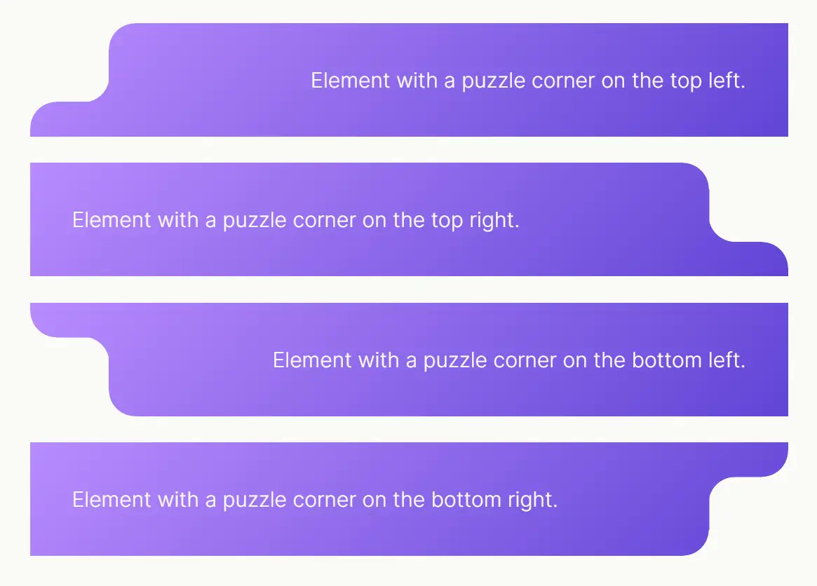 jqueryscript's tweet image. Nebo.css: Add puzzle corners (convex/concave) to elements using pure CSS masks.
⚡️ CSS-only
🎛 Variable-driven shape
🧩 Corner modifiers
🖼 Background agnostic
👉 cssscript.com/puzzle-corners…
#WebDesign #CSS #PureCSS