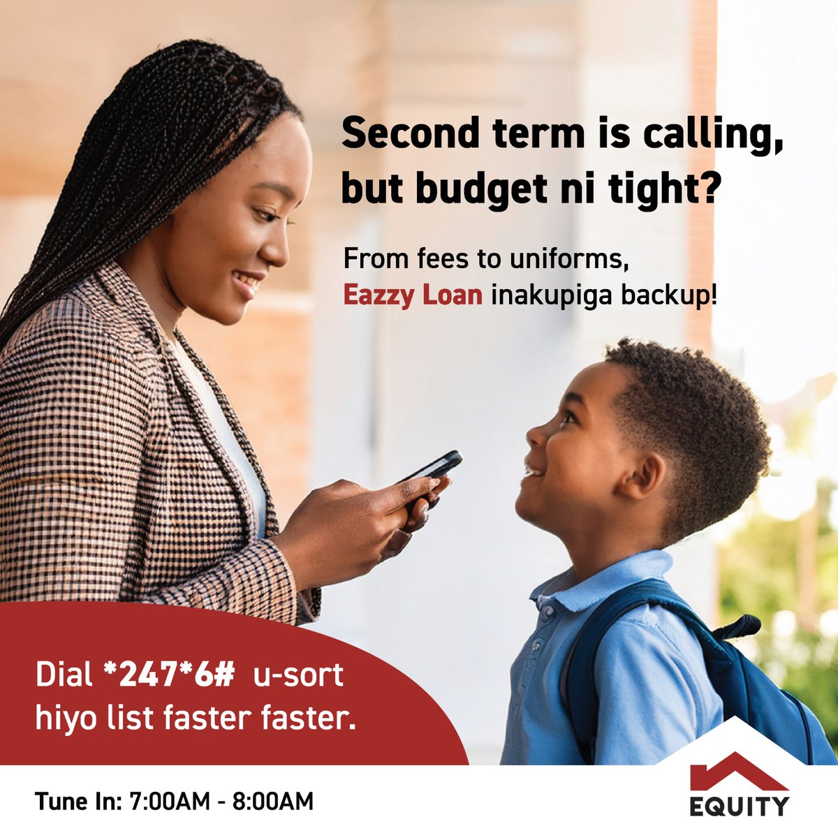 GhettoRadio895's tweet photo. Second term imefika, and so is the steep price tag of back-to-school necessities. Get some financial cushion by accessing an instant loan using your Equitel line, Equity Mobile App or by dialing *247*6#. Tune in tomorrow from 7:00am - 8:00am to learn more. #BackToSchoolWithEquity #TujengeBacktoSchoolMoments
#Brekko