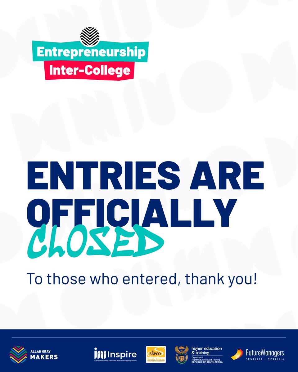 Entries for the 2025 Entrepreneurship Inter-College Competition are officially closed.

To everyone who entered—thank you for sharing your business ideas and dreams with us. You've taken a bold step toward building your future.

#InterCollege2025 #AGM #TVETCollege