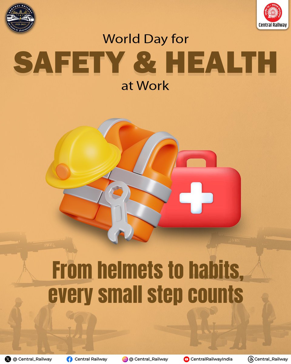 Central_Railway's tweet image. Safety starts with simple steps!

This World Day for Safety &amp;amp; Health at Work, let's commit to making safety a habit, from wearing helmets to following protocols. Every action matters.

#HealthAtWork #CentralRailway