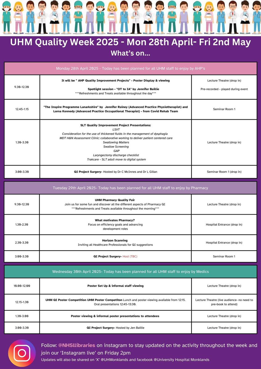 sekharsrao's tweet photo. Please join us to celebrate #UHMQIWeek2025Celebrations🎉from 28th April to 2nd May @UHMonklands @nhsl_lqa @NHSLKnowledge @Jenniferbaill14 Sharing &amp; Learning from different Professionals, see details for below! Please share &amp; retweet! https://t.co/uookWCy17C