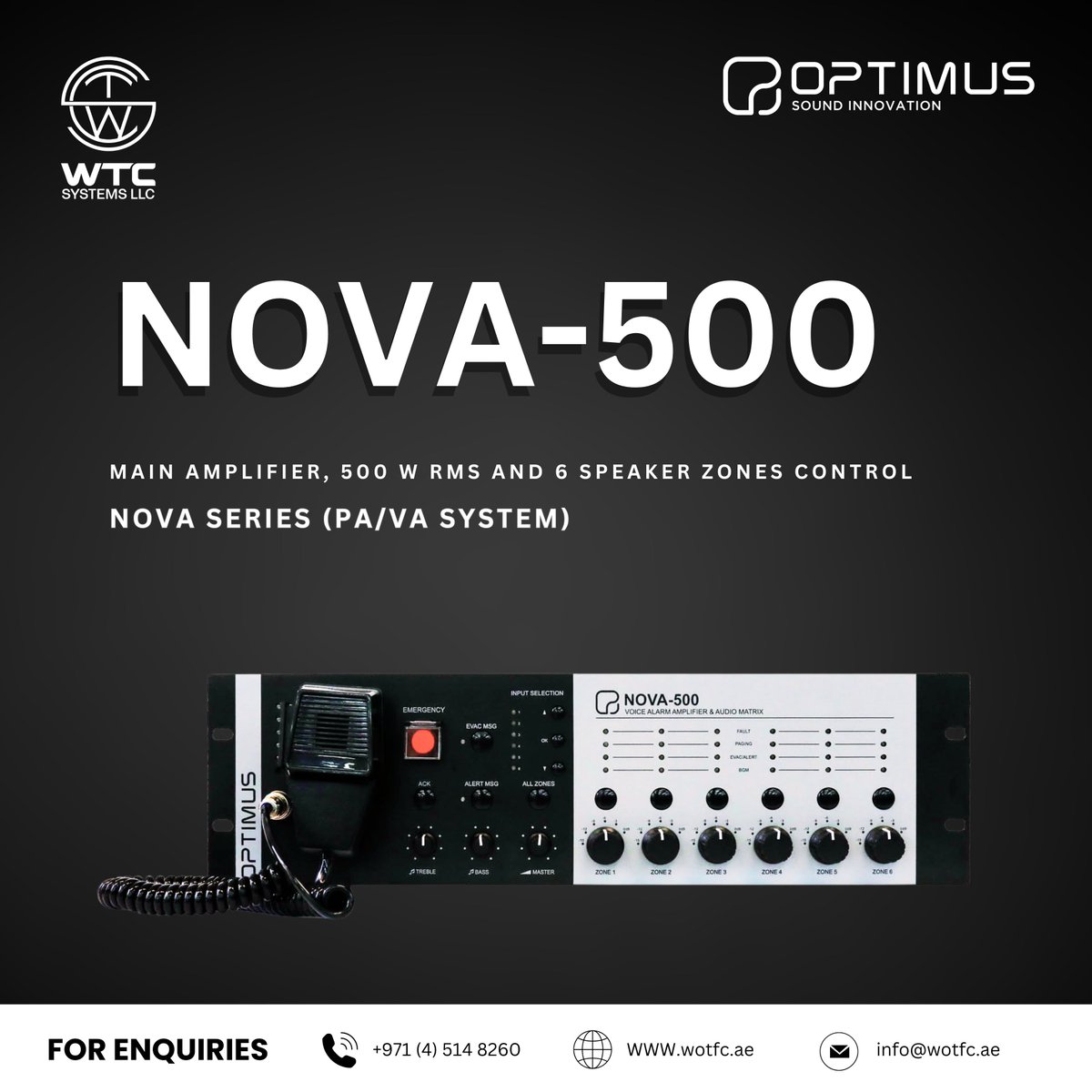 WTC_SYSTEMS_LLC's tweet image. OPTIMUS NOVA-500 – 500W Public Address &amp;amp; Voice Alarm Amplifier

#NOVA500 #PublicAddressSystem #VoiceAlarm #EmergencyCommunication #OptimusAudio #WTCSystems