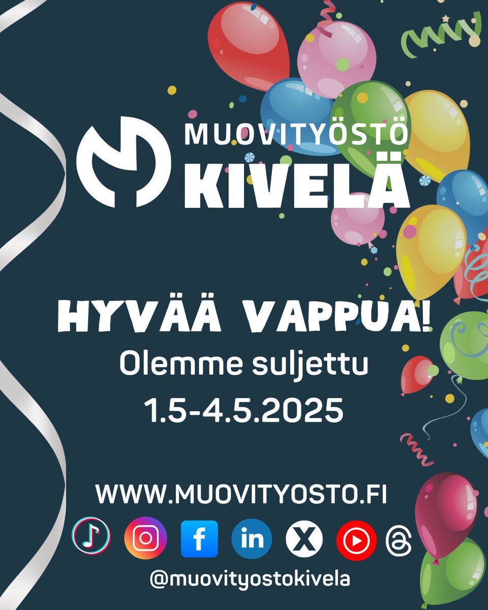 Muovityöstö Kivelän väki toivottaa oikein hyvää vappua kaikille!
#muovityöstökivelä #taivummetahtoosi #hyväävappua