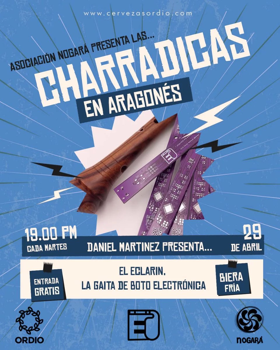 🗣 Este martes tenemos unatra nueva sesión de #Charradicas en #aragonés en <a href="/cervezasordio/">ᴏʀᴅɪᴏ</a>  con #DanielMartínez y lo #Eclarín, a gaita de boto electronica. 🎶 No tos lo perdaz!