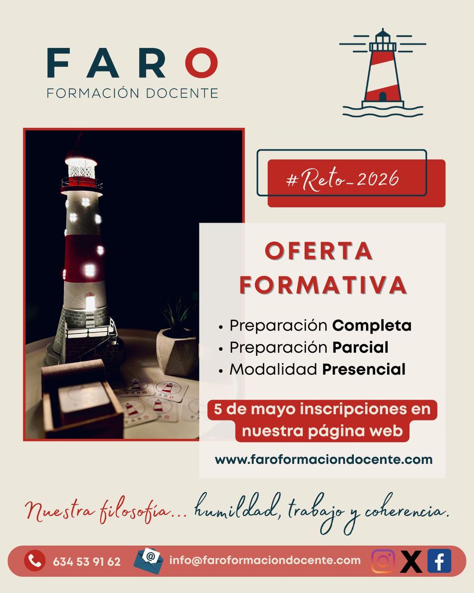 Faro_formacion's tweet photo. ¿Sueñas con obtener una plaza de maestro/a en la escuela pública?
¡Iniciamos el camino para afrontar el #Reto_2026!

📚 Nueva oferta formativa para las Oposiciones al Cuerpo de Maestros en el Principado de Asturias 2026.
🗓️ Inicio de matrícula: Lunes 5 de mayo. https://t.co/nEjeoTqvP1
