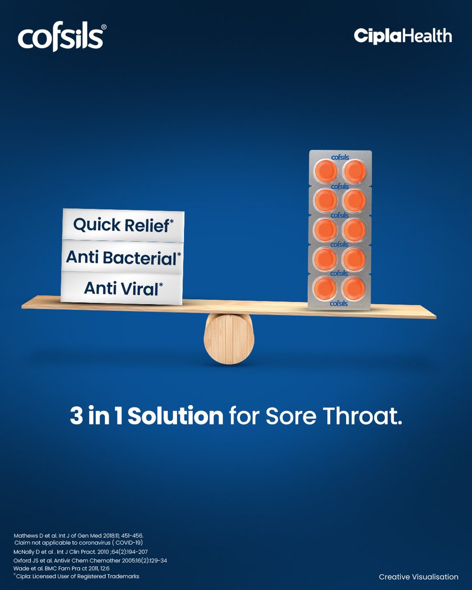 Triple action formula for a balanced relief from sore throat!⚖🛡

#Cofsils #Cipla #QuickRelief #SoreThroat #Mulethi #Orange #LemonHoney #GingerLemon #FreshMint #Lozenges #Antiviral #Antibacterial