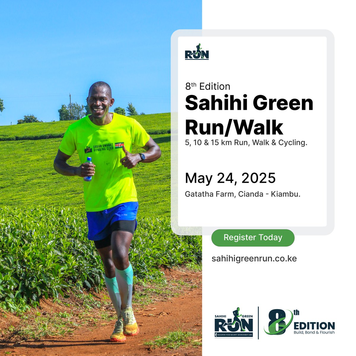 🌱 The Wait is Worth It – New Date, Same Energy!

📍 Sahihi Green Run

🗓️ 24th May 2025

🚩 Lush tea &amp; coffee trails. Breathtaking terrain. Purposeful running.

✨ Build. Bond. Flourish.

Are you ready for an unforgettable experience?

👉 Register Now! Link in Bio.