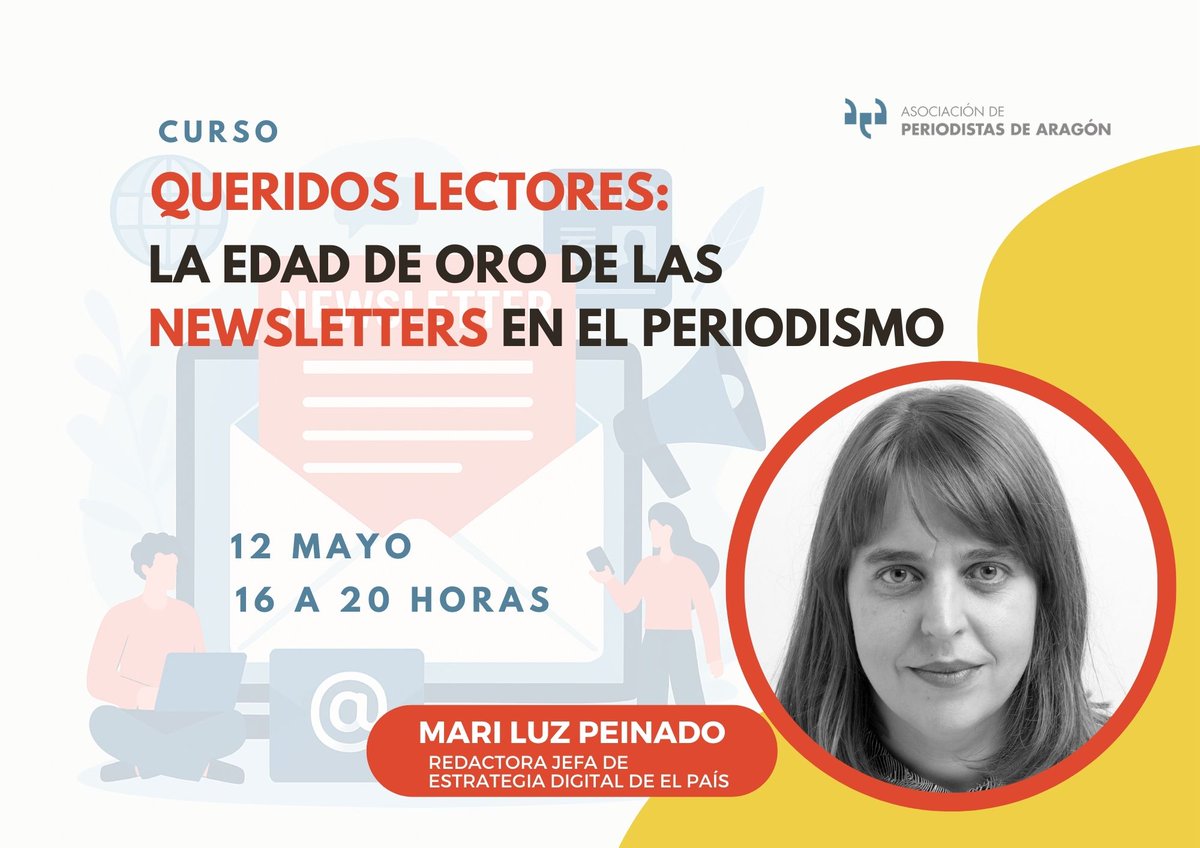 Periodistas de Aragón (@periodistas_apa) on Twitter photo 🆕<a href="/mluzpeinado/">Mari Luz Peinado</a> imparte un curso de newsletters como actividad enmarcada en el Congreso de Periodismo de Huesca.
🗓️12 de mayo
🕓16 a 20h
📍sede de Periodistas de Aragón
‼️Para socios y no socios
Más información ➡️periodistasdearagon.org/2025/04/28/mar… 🆕<a href="/mluzpeinado/">Mari Luz Peinado</a> imparte un curso de newsletters como actividad enmarcada en el Congreso de Periodismo de Huesca.
🗓️12 de mayo
🕓16 a 20h
📍sede de Periodistas de Aragón
‼️Para socios y no socios
Más información ➡️periodistasdearagon.org/2025/04/28/mar…