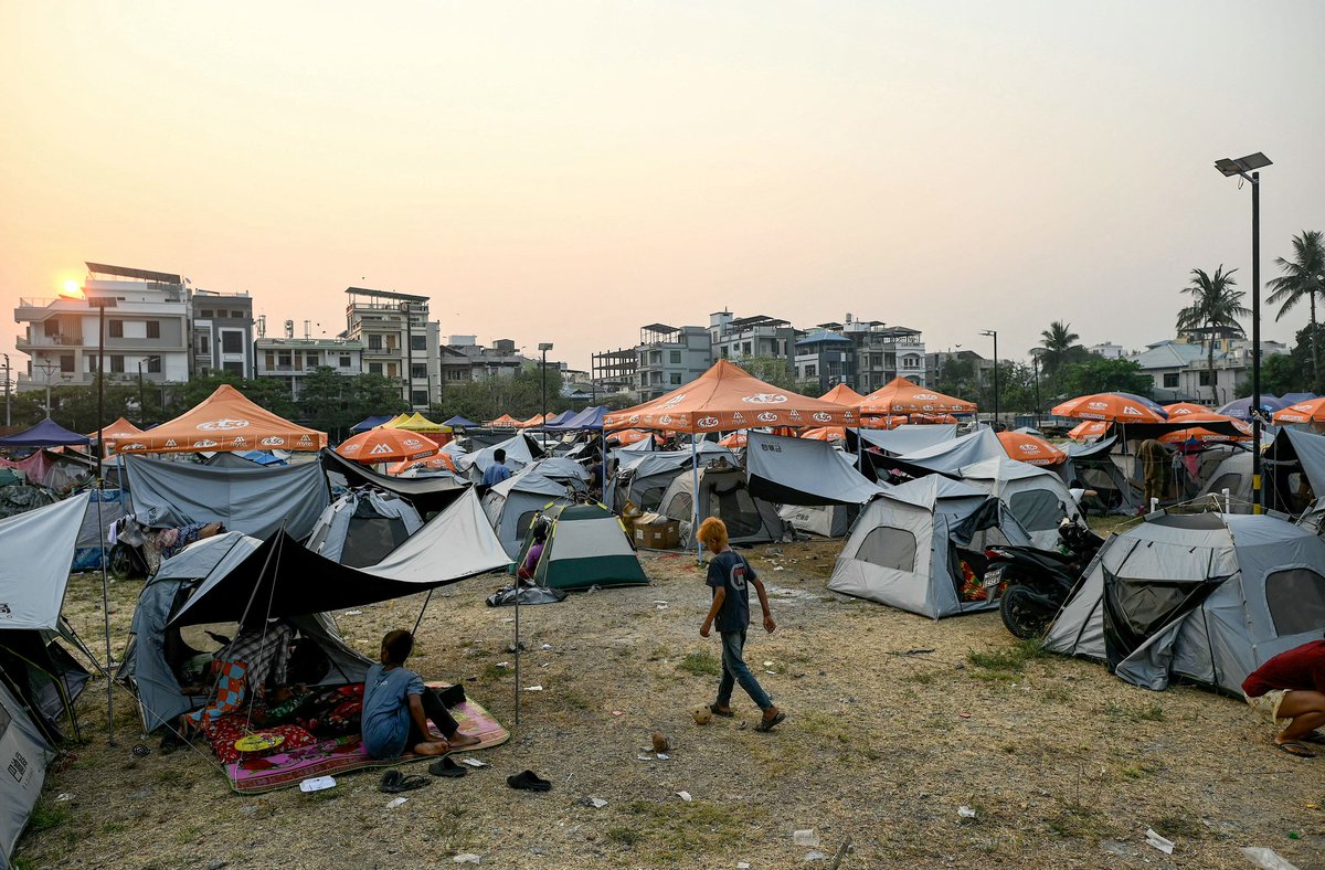 IrrawaddyNews's tweet photo. On this day last month, a massive earthquake hit central Myanmar, killing more than 3,700 people. Here is a collection of images illustrating the scale of the devastation caused by the March 28 quake. (Photo: The Irrawaddy, AFP, MOI, CJ) 
#WhatsHappeningInMyanmar https://t.co/BUKMLahQtN