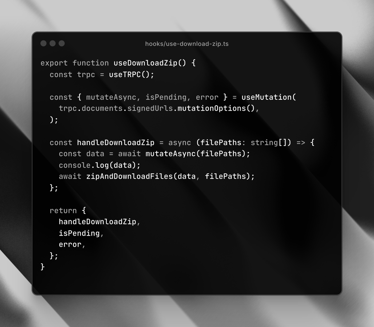 pontusab's tweet image. Simple hook to download files with signed URLs and zip