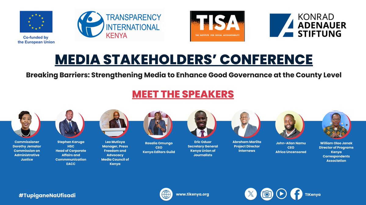 TI-Kenya (@tikenya) on Twitter photo 📢 Over the next 2 days, TI-Kenya is hosting a Media Stakeholders' Conference under the #TupiganeNaUfisadi project, supported by the <a href="/EUinKenya/">European Union In Kenya</a>.
This multi-stakeholder forum brings together media, CSOs, govt & academia to:
✅Reflect on county-level journalism
✅Develop a 📢 Over the next 2 days, TI-Kenya is hosting a Media Stakeholders' Conference under the #TupiganeNaUfisadi project, supported by the <a href="/EUinKenya/">European Union In Kenya</a>.
This multi-stakeholder forum brings together media, CSOs, govt & academia to:
✅Reflect on county-level journalism
✅Develop a