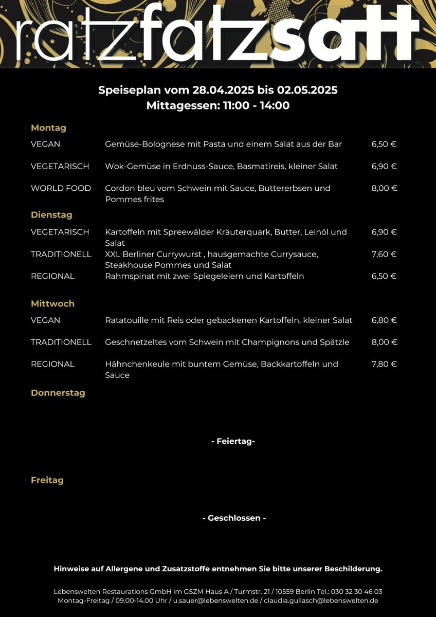 Unsere Karte für diese Woche. Wir freuen uns auf euren Besuch!
#ratzfatzsatt