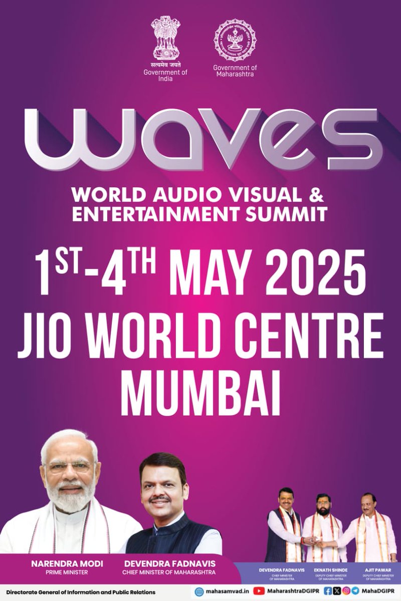 mybmc's tweet image. मनोरंजन क्षेत्रात नेहमी आघाडीवर असलेल्या मुंबईसह महाराष्ट्राला जागतिक स्तरावर ‘क्रिएटर हब’ म्हणून प्रतिष्ठा मिळवून देण्याचा महत्त्वाकांक्षी प्रयत्न ‘वर्ल्ड ऑडिओ व्हिज्युअल एंटरटेन्मेंट समिट’ #WAVES च्या माध्यमातून होत आहे.

#CreateInIndiaChallenge #WAVES2025 #WAVESIndia…