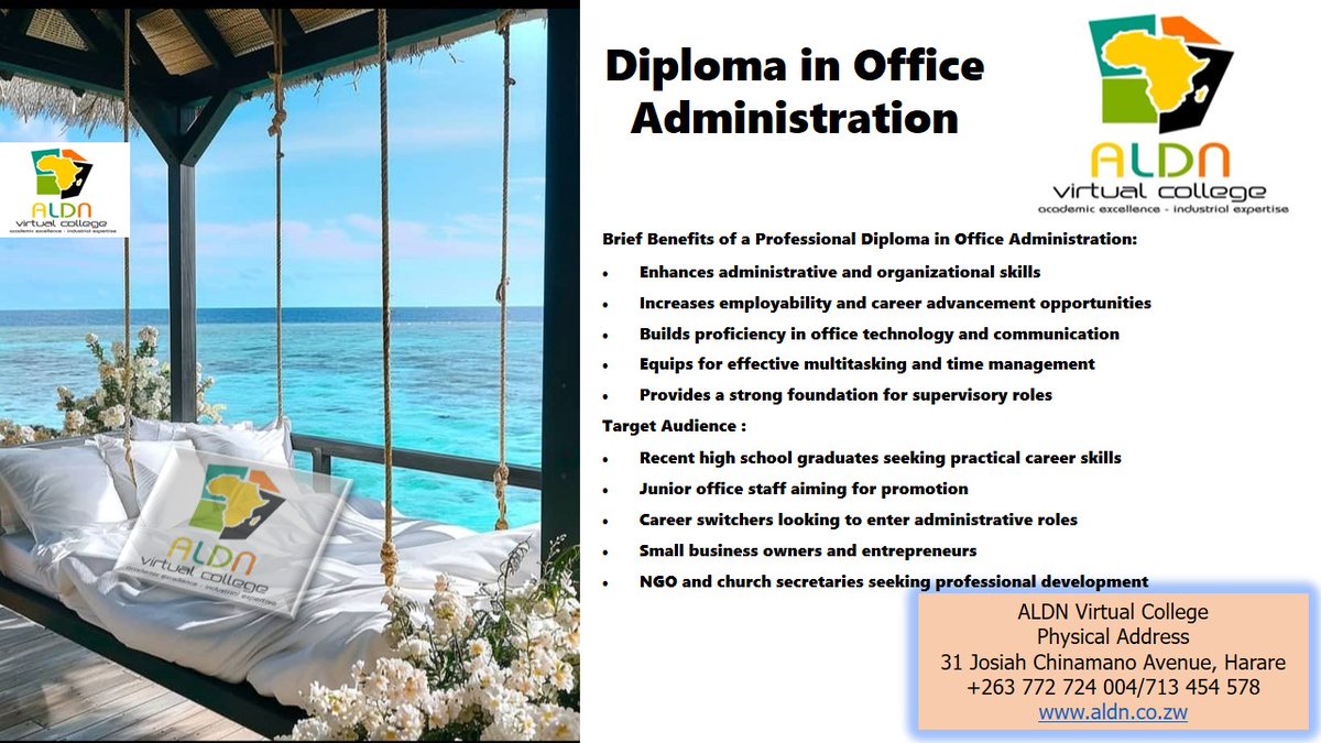 PToperesu's tweet photo. ALDN Virtual College offer industry focused professional diploma programs that fill in the gap existing between tertiary education and industry demands. WhatsApp/📞 to register https://t.co/aBvcyhWlo8