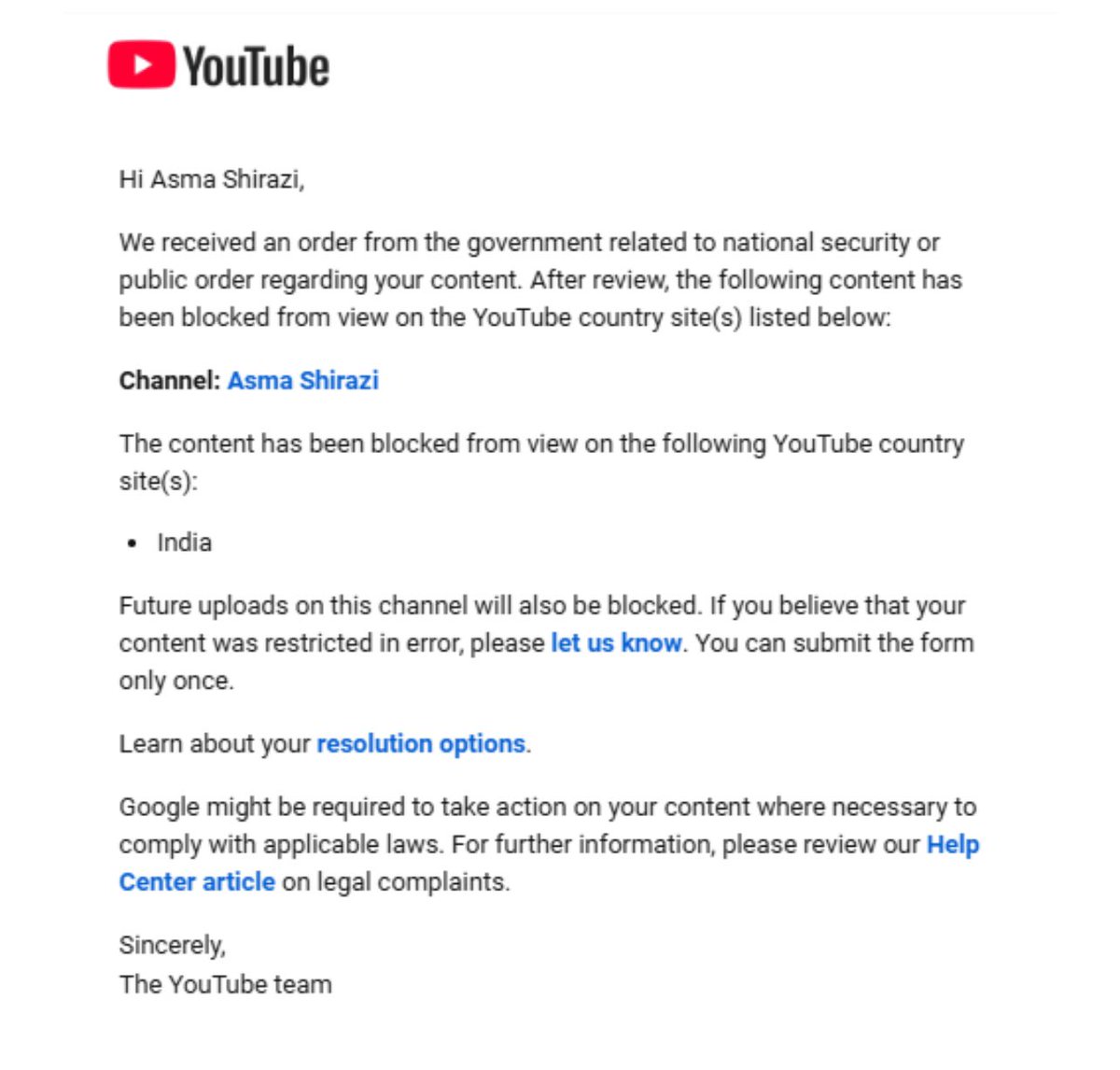 asmashirazi's tweet image. India has officially banned my YouTube channel along with few others. The champion of democracy has this much audacity to listen to the point of views from other side of border. This reveals hollowness of India’s democracy and free speech claims.
youtube.com/@AsmaShiraziof…