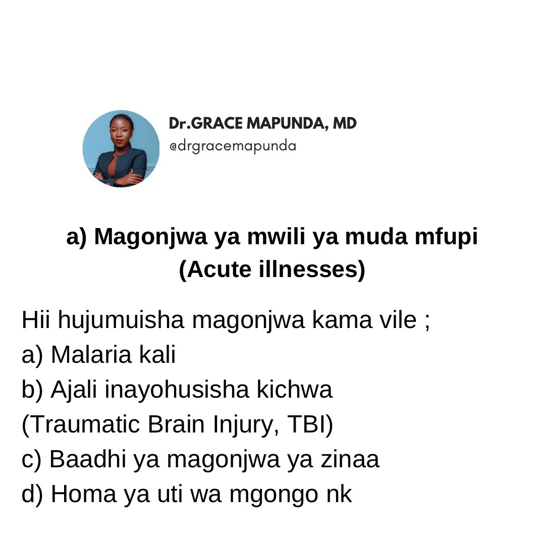 DrGraceMapunda's tweet photo. Swipe for more >>>> AFYA YA AKILI

Kumekuwa na maswali mengi juu ya magonjwa ya akili. 

Ni muhimu kufahamu  kuhusu AFYA YA AKILI na UGONJWA WA AKILI.

Karibu tuendelee kujifunza zaidi ili kuvunja unyanyapaa wa AFYA YA AKILI.

#afyayaakiliniafya
#sononakazini📚 https://t.co/4J6cg4Jgkb